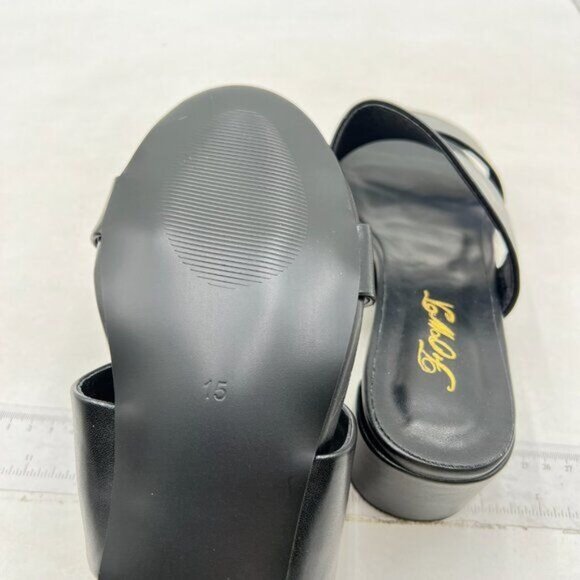 Women's Two Strap Open Toe Low Block Chunky Heels Sandals Pumps Shoes Black - Picture 5 of 7